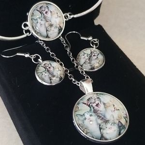 Silver Cat Jewelry Set